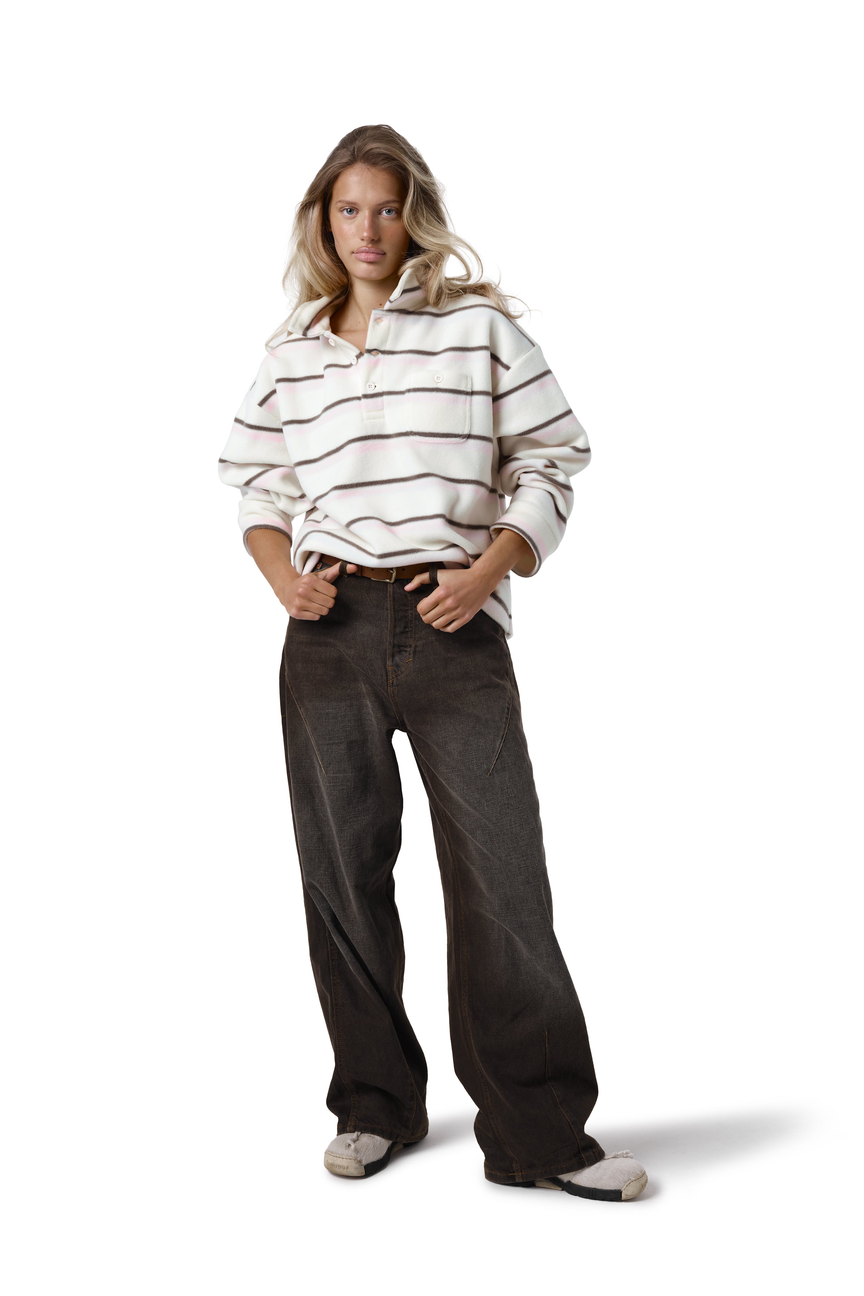 Folk Fleece Shirt in Bunny Stripe